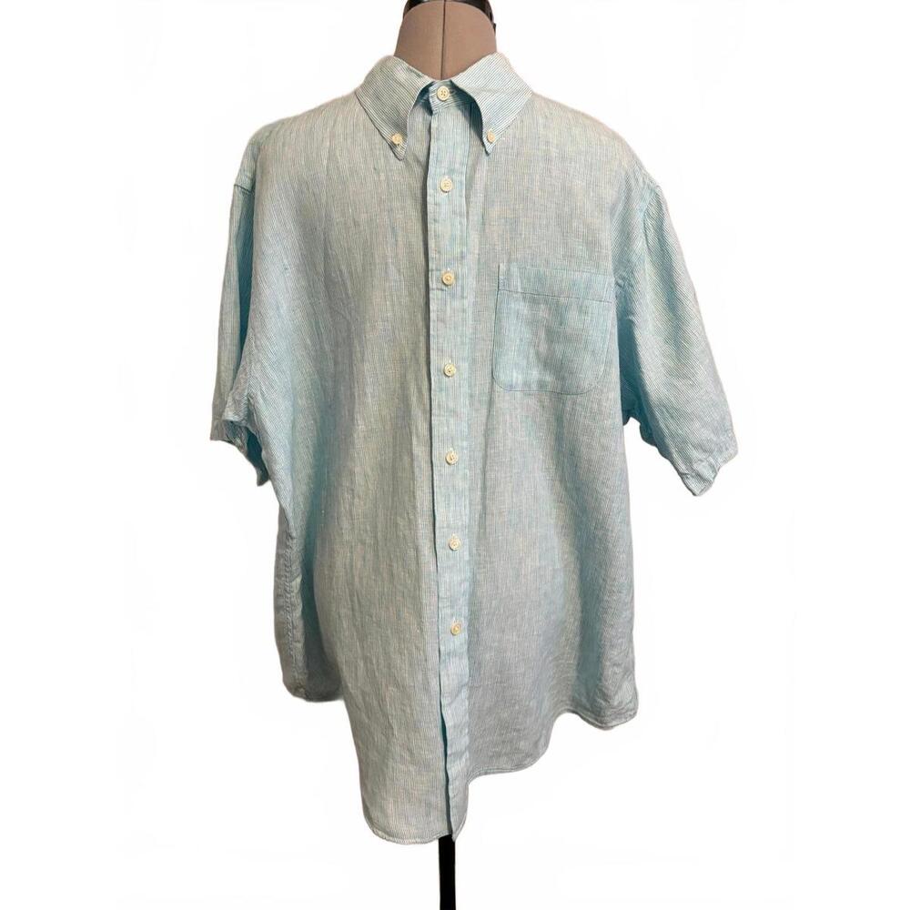 Blue and White Pre Owned Brooks Brothers Est 1818 Irish Linen Men's Button Up